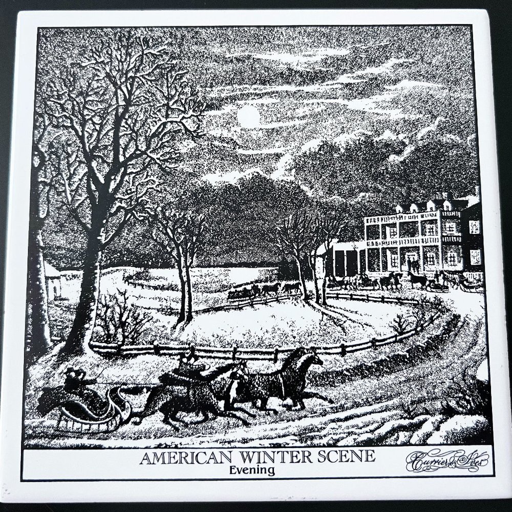 Vintage Currier & Ives American Winter Scene Evening 6x6 Wall Art Tile Trivet